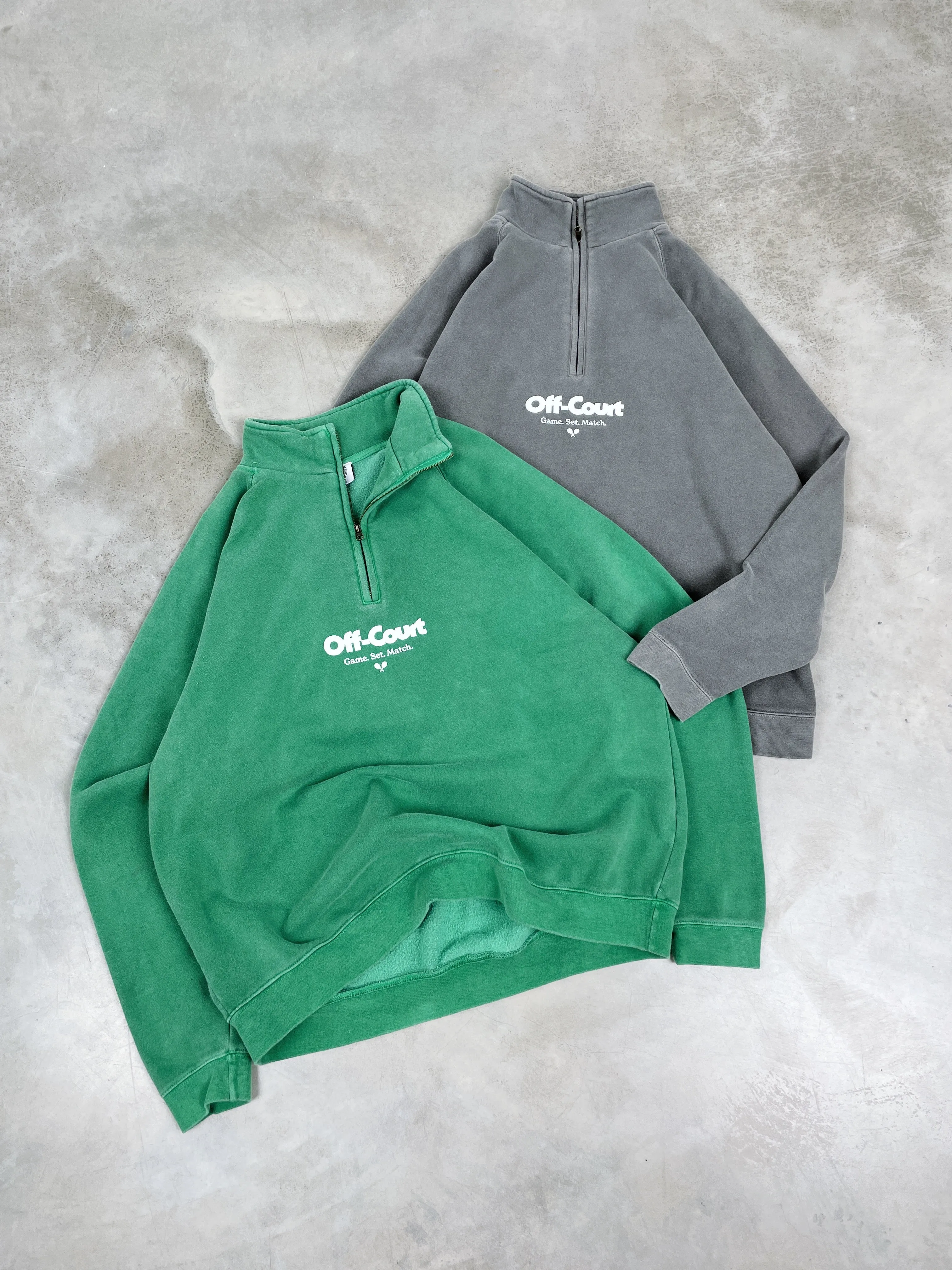 Vice 84 'Off-Court GSM' Washed 1/4 Zip Sweater - Kelly Green Cozy Essentials Adaptive Fit Silhouette