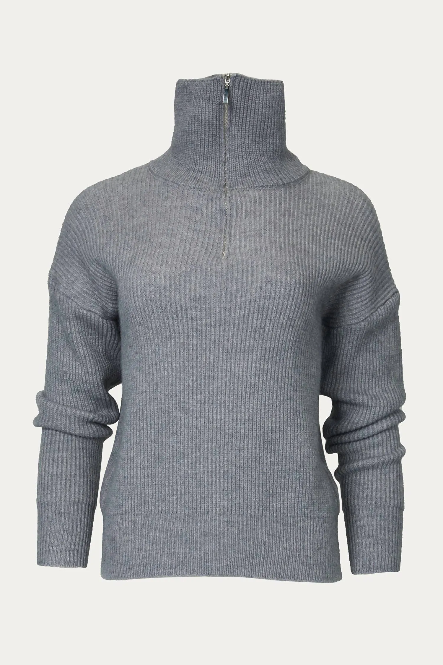 Trendy Knit Ciut Half-Zip Ribbed Sweater In Grey