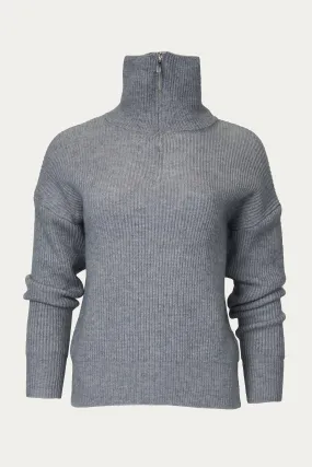 Trendy Knit Ciut Half-Zip Ribbed Sweater In Grey