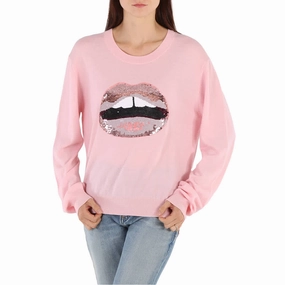 Markus Lupfer Ladies Sequin Lips Sweater in Pink Cozy Knitwear Light and Cozy