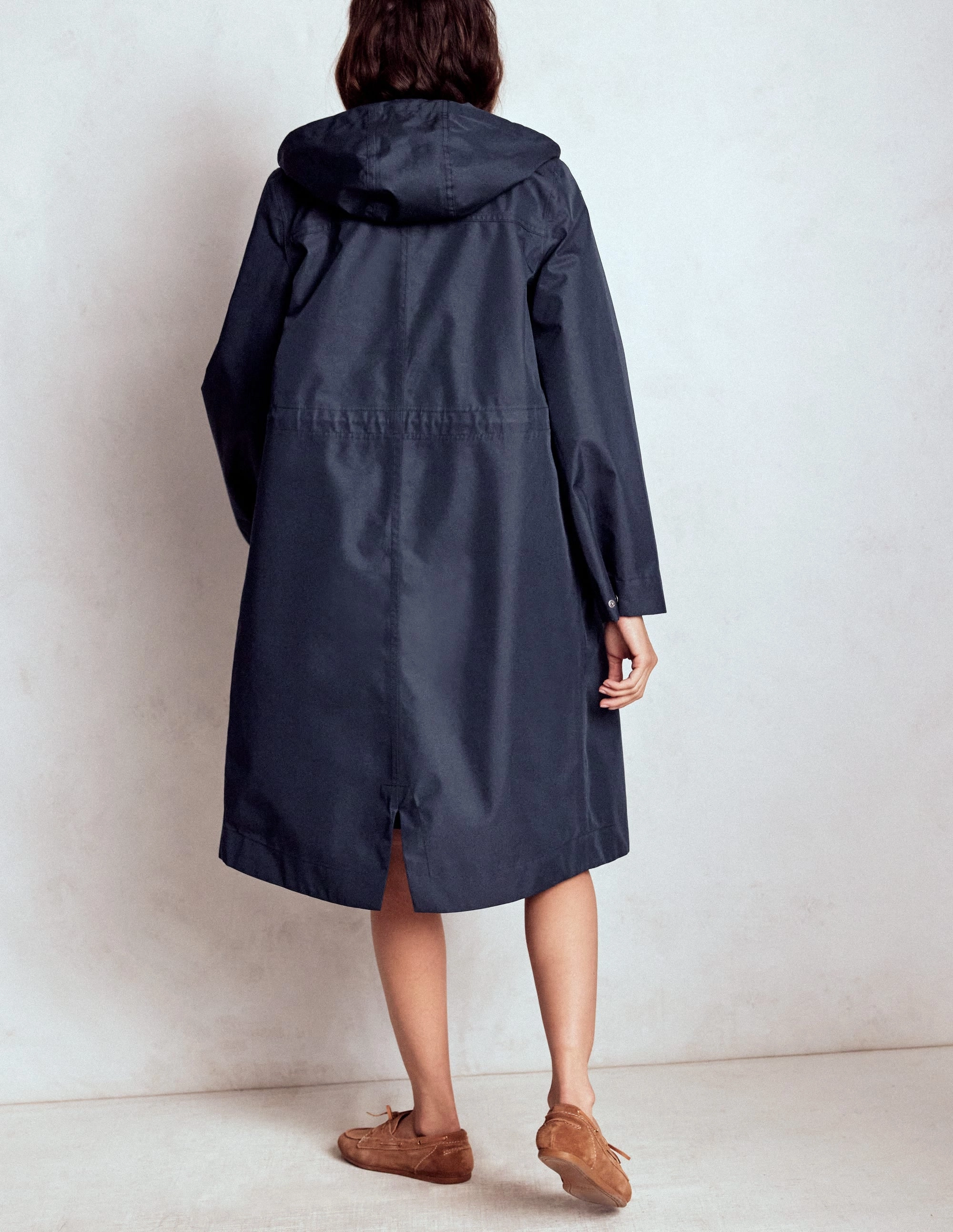 Layered Collar Design Longline Rain Mac-Navy Colourblock