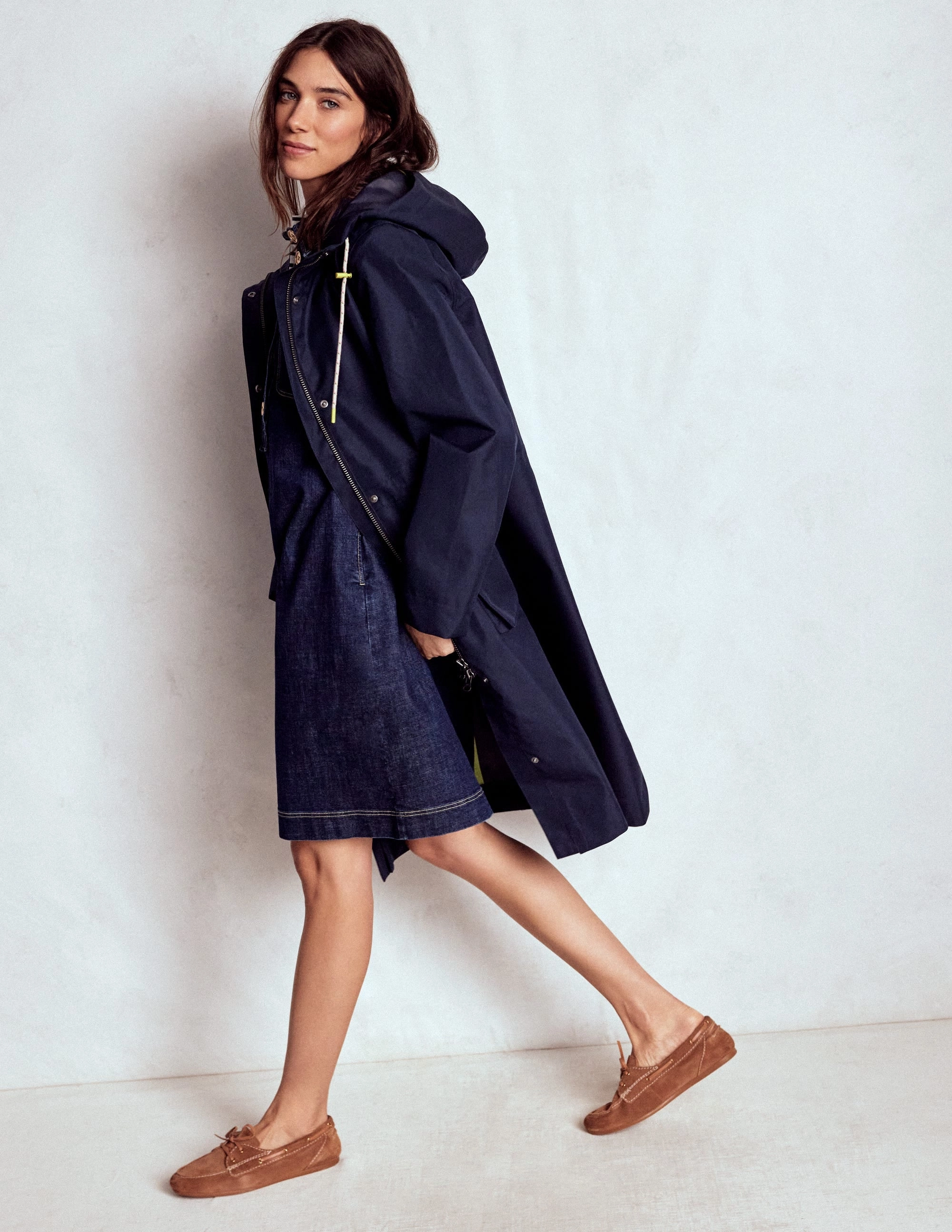 Layered construction Slim Fit Design Longline Rain Mac-Navy Colourblock