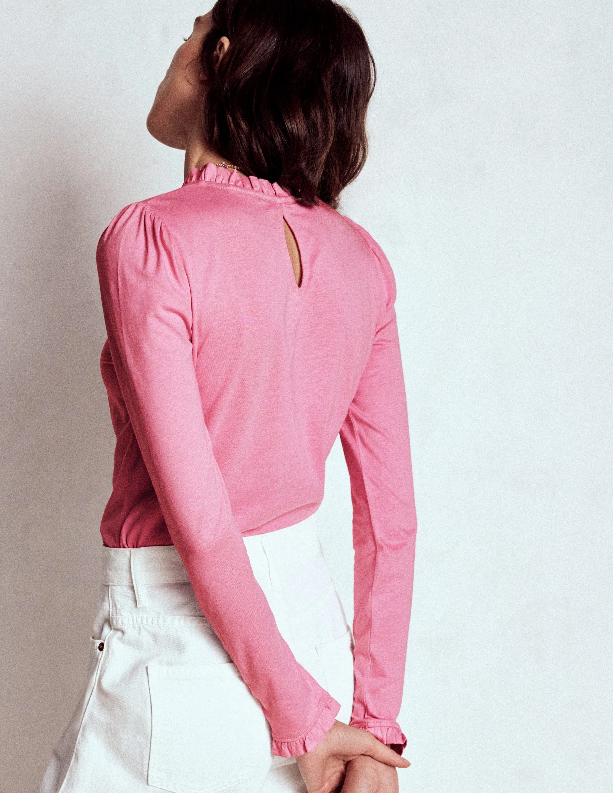Ultra Soft Blend Supersoft Frill Detail Top-Formica Pink MultiPocket Configuration