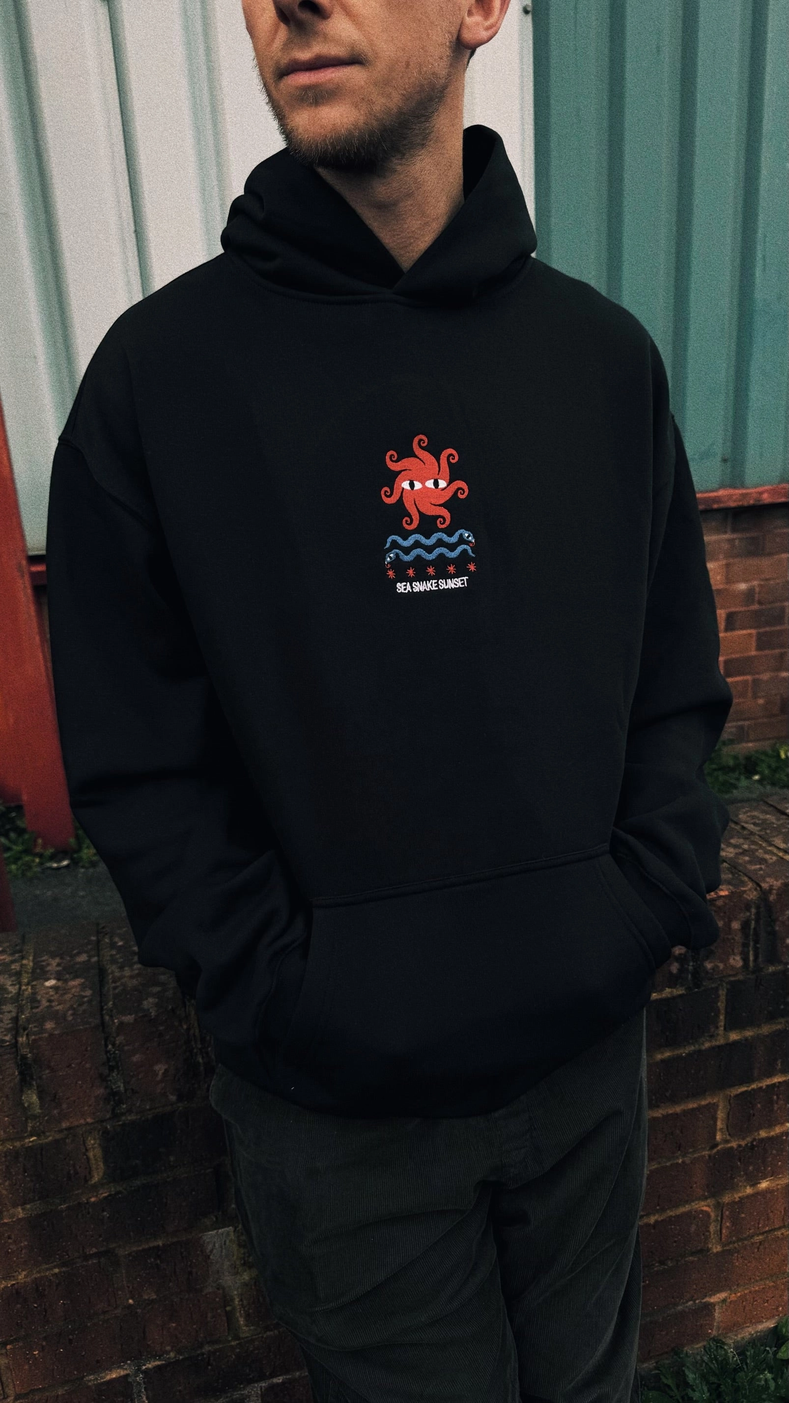 Stylish Details Durable Reinforcements KBAR X UN:IK 'Sea Snake' Embroidered Hoodie - Black