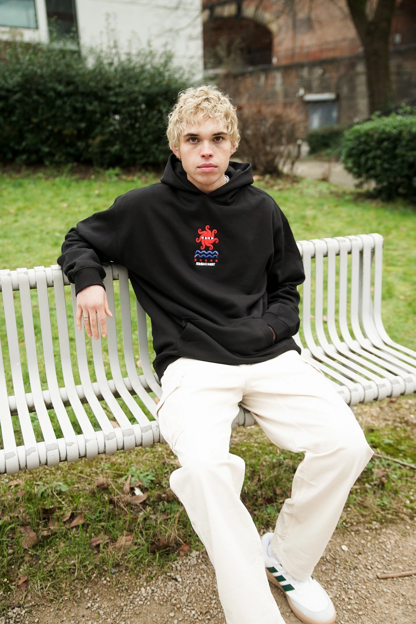 Structured Hood Shape KBAR X UN:IK 'Sea Snake' Embroidered Hoodie - Black