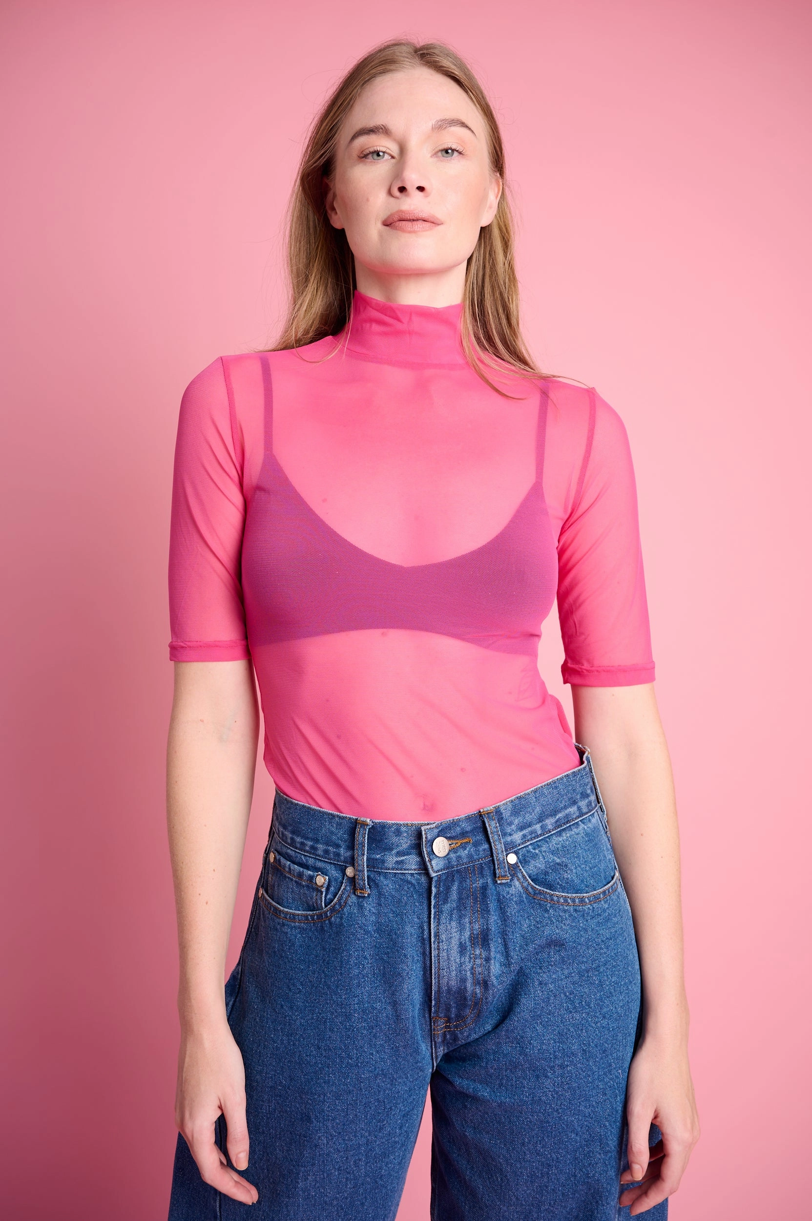 SecurePockets Polo Mesh Three Quarter Sleeve in Pink