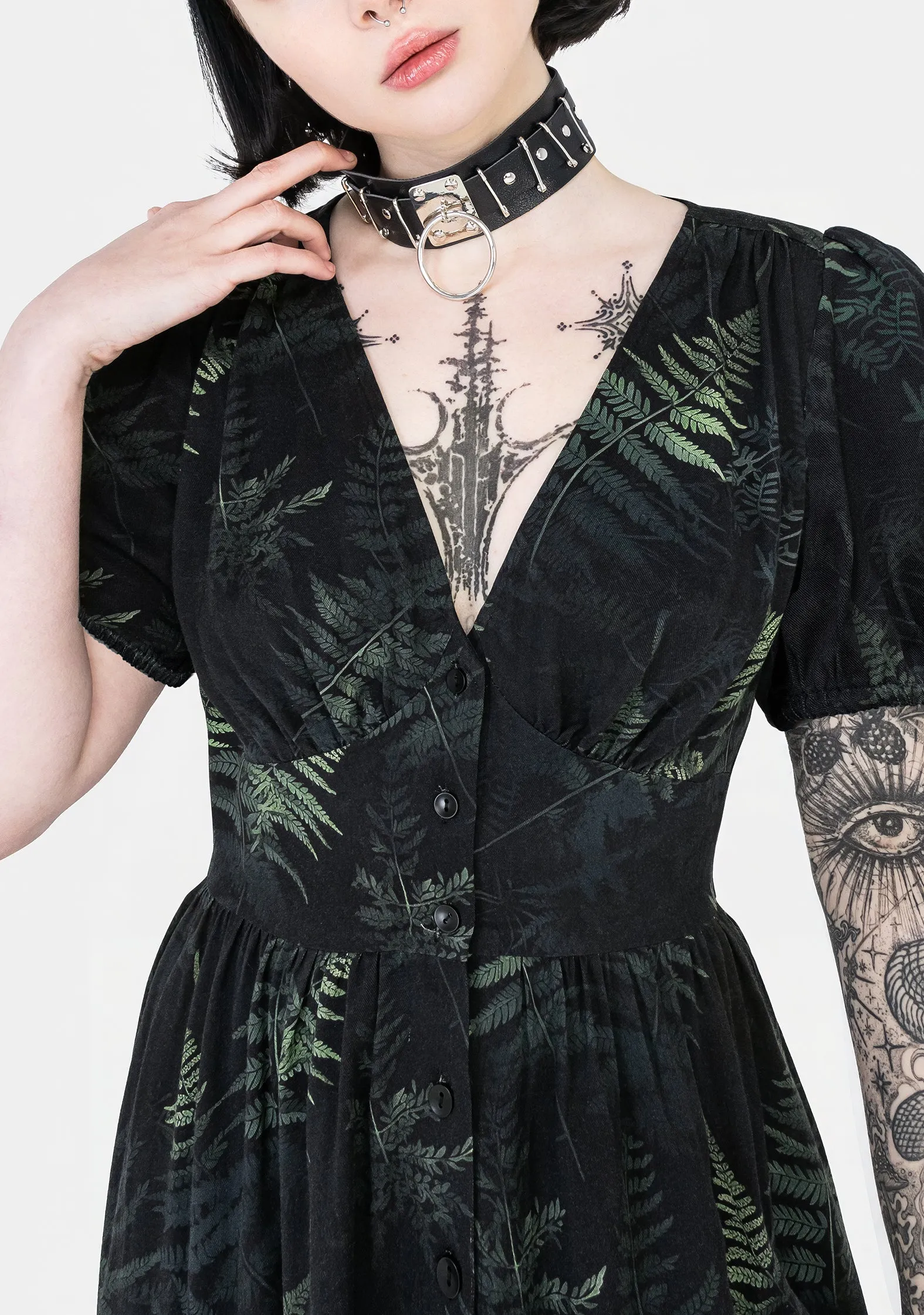Draped Fabric Fernery Button Up Corset Mini Dress