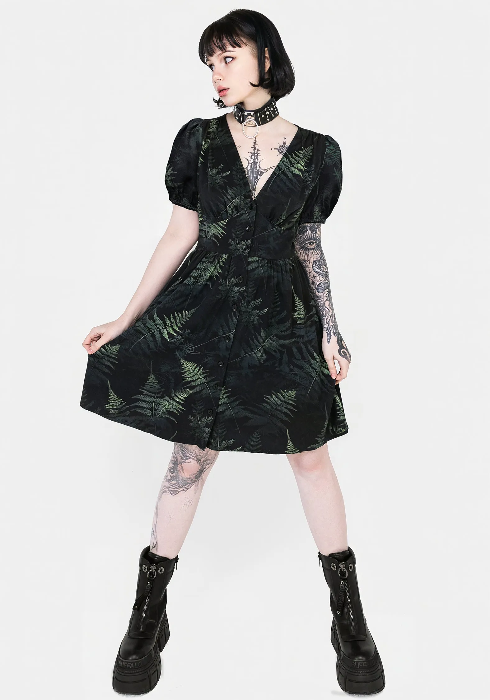 Casual Mode Petite-Size Fernery Button Up Corset Mini Dress