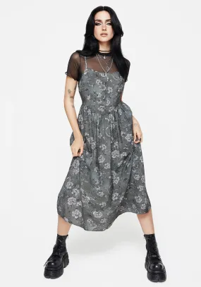 Meadow Floral Serpent Print Cami Midi Dress Modest Cut Joyful Look