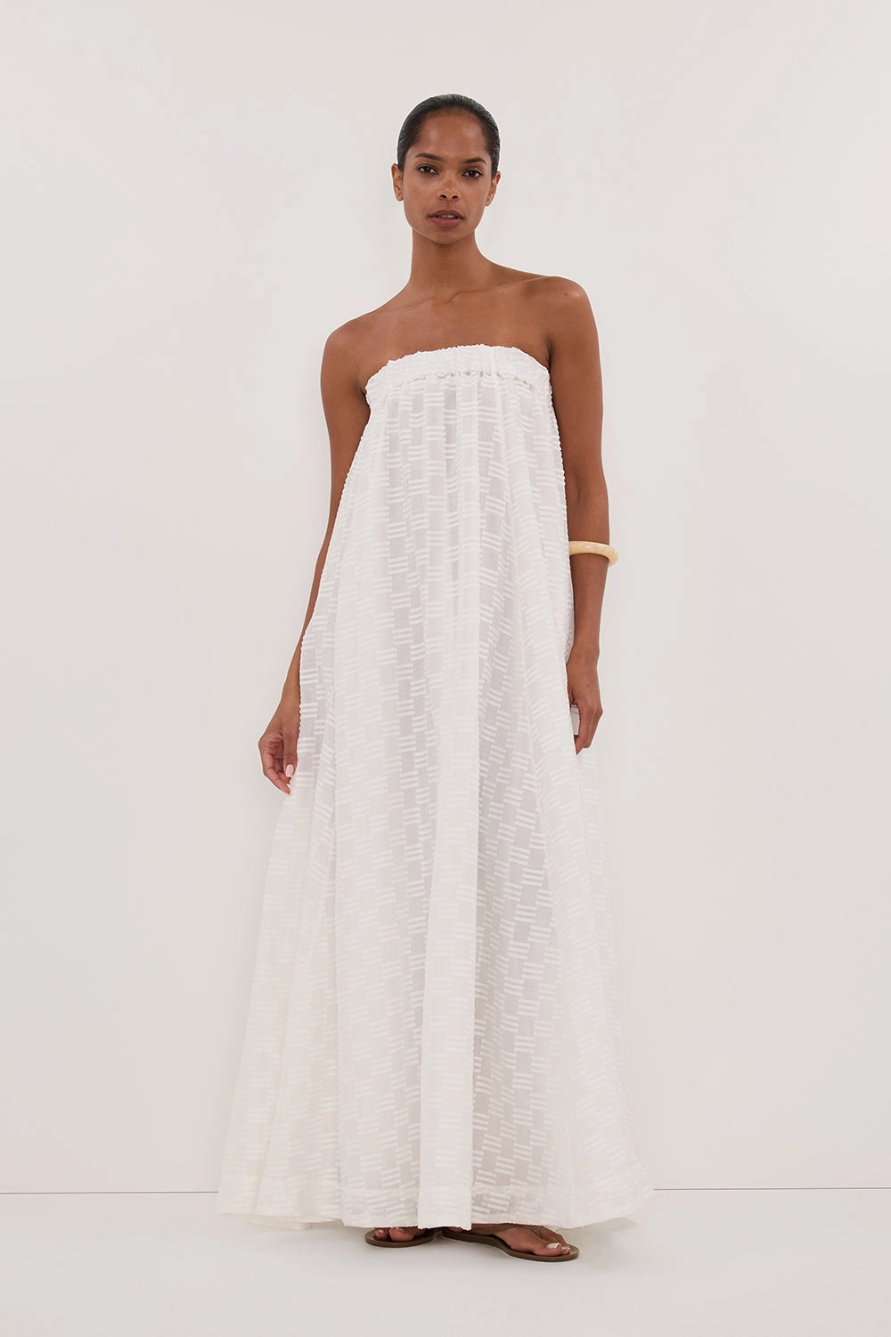 Versatile sundress Statement-Piece ELBA WHITE SHEER STRAPLESS DRESS - PRE ORDER