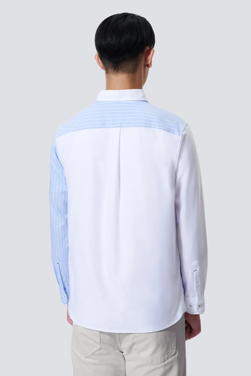 Sustainable Choice Oxford Button-Down Color Blocked Casual Shirt | White / Blue Stripes 81806N