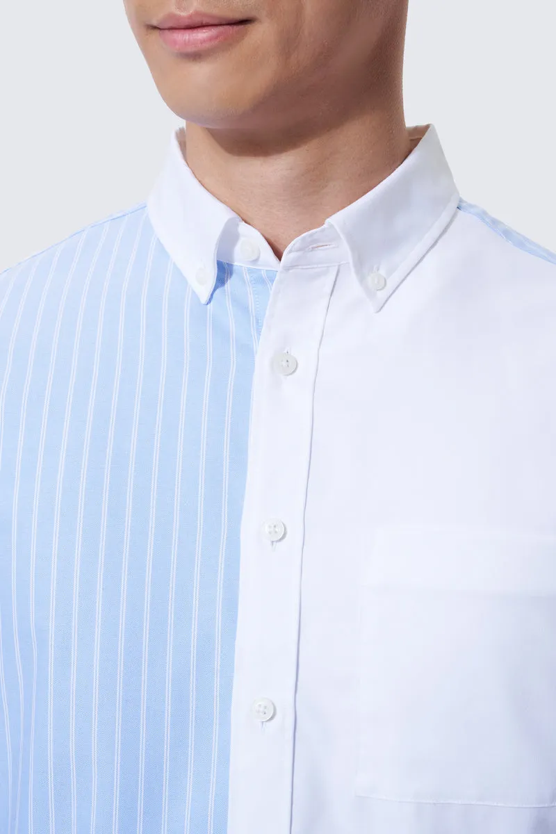 hypoallergenic material Corporate Wear Oxford Button-Down Color Blocked Casual Shirt | White / Blue Stripes 81806N