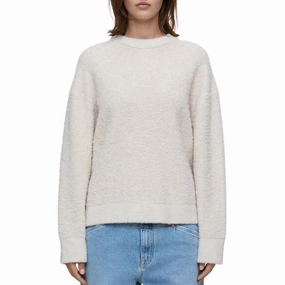 Ribbed cuff Winter-Ready Fashion Wool Blend Boucle Jumper In Pearl Beige