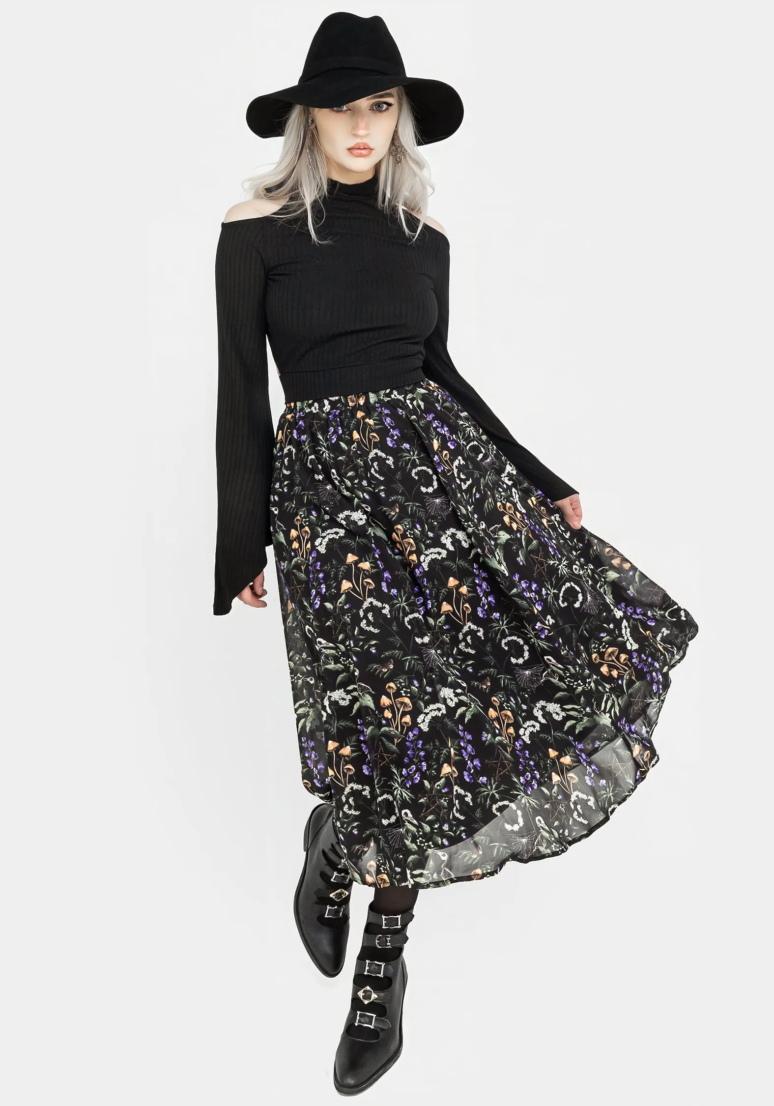 Hemp Blend flared silhouette Vesna Chiffon Midi Skirt