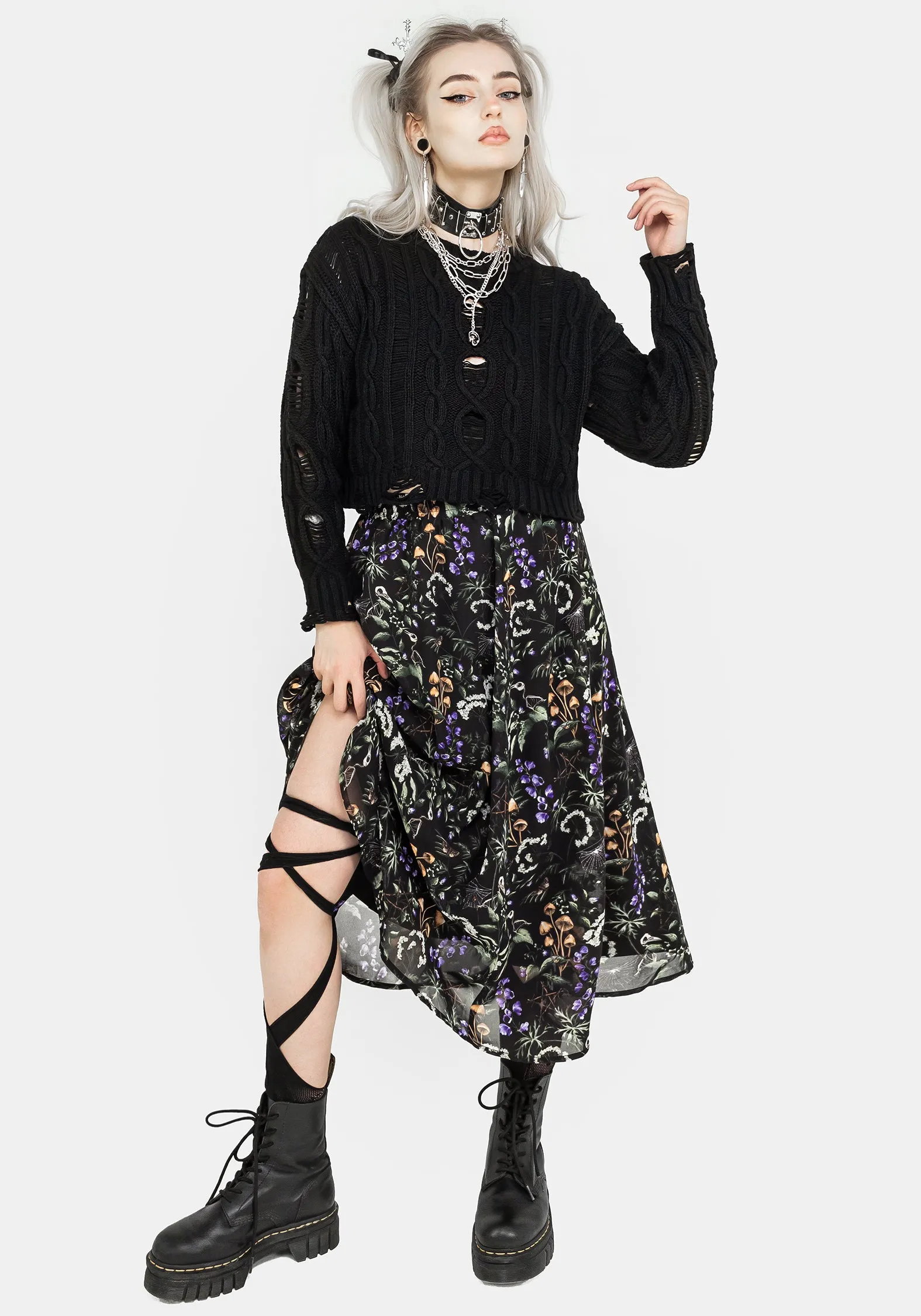 Frayed Finish Simple Style Vesna Chiffon Midi Skirt