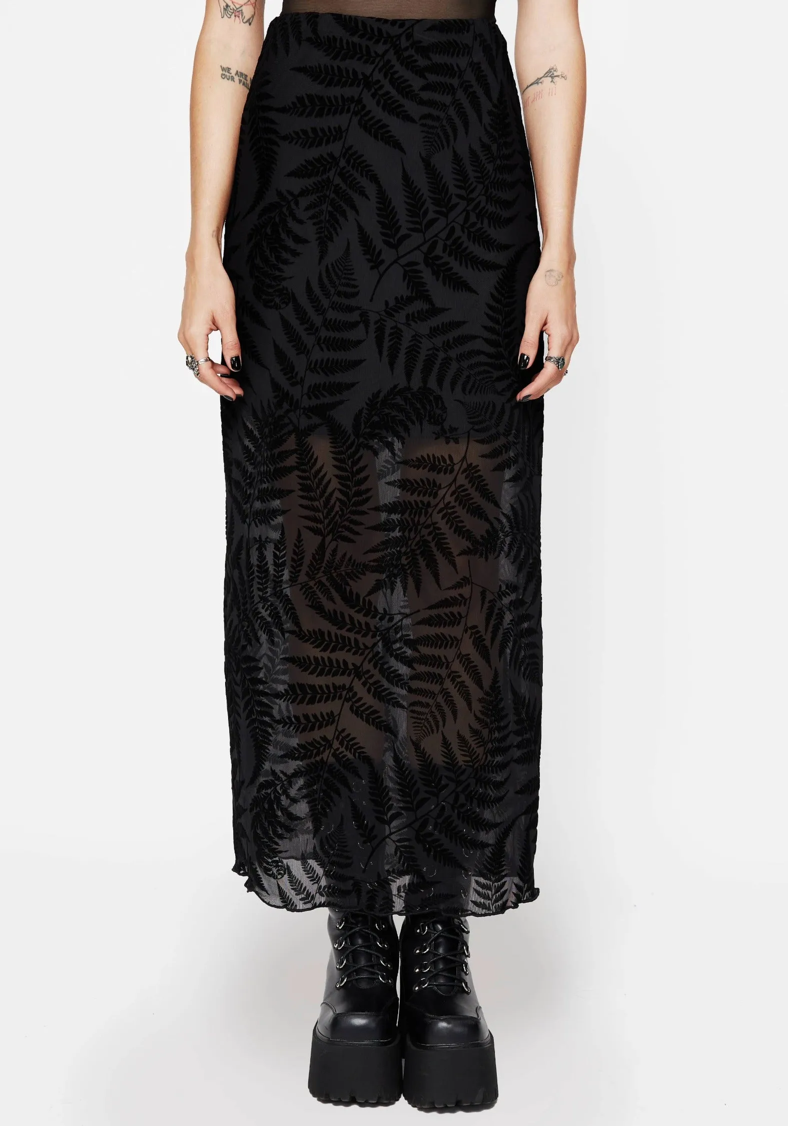 Lunafern Mesh Fern Leaf Midaxi Skirt Light Flow Comfy Look
