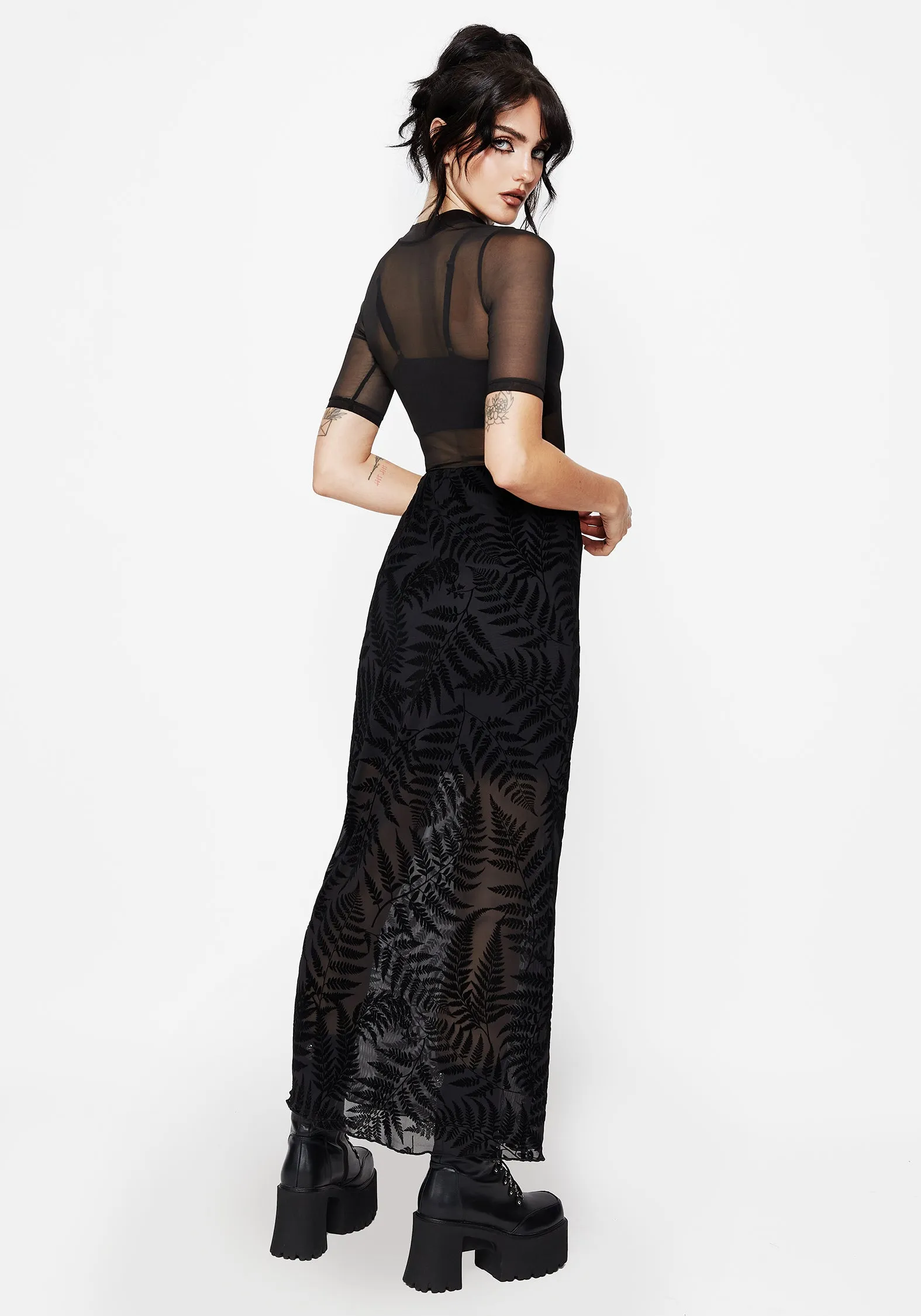 Chic Appeal Lunafern Mesh Fern Leaf Midaxi Skirt
