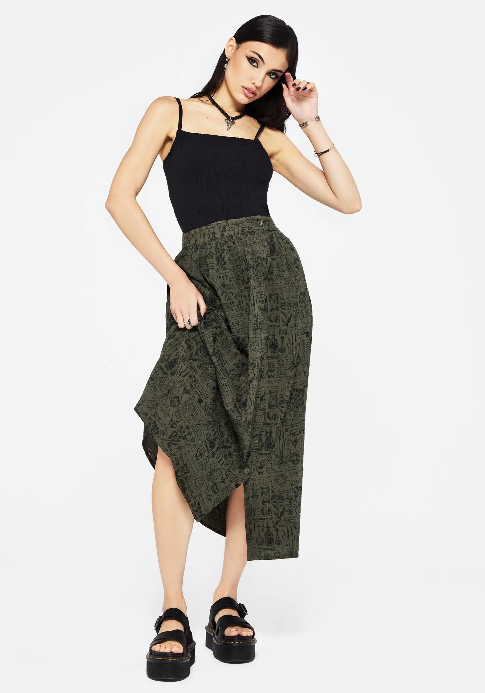 Taddea Cotton Side Button Up Maxi Skirt Daily Mood