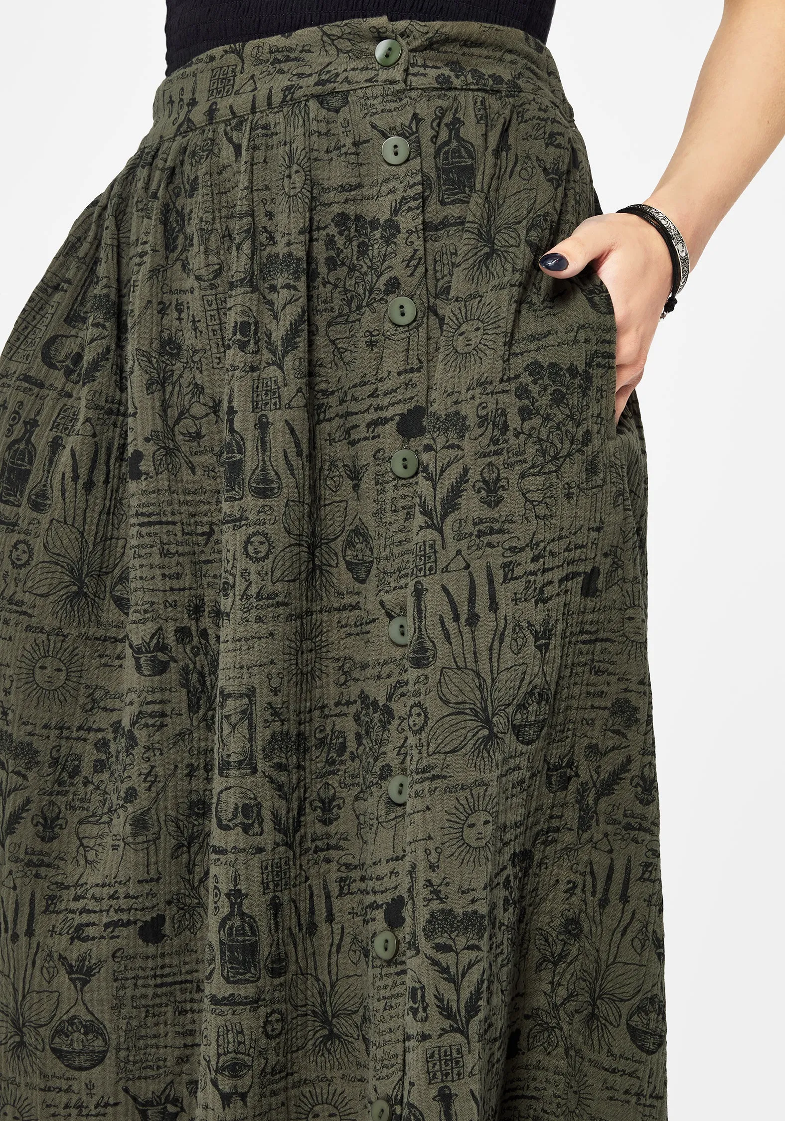 Taddea Cotton Side Button Up Maxi Skirt Modern Combo Gentle Wear