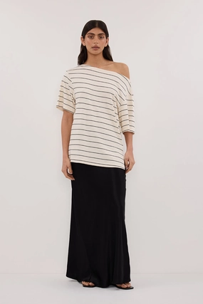 ESME OFF WHITE  STRIPE ASYM TEE Comfortable Design