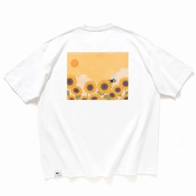 (ZT1382) Sunflower Embroidery Two Pockets Tee Cool and Relaxed Spring Wear