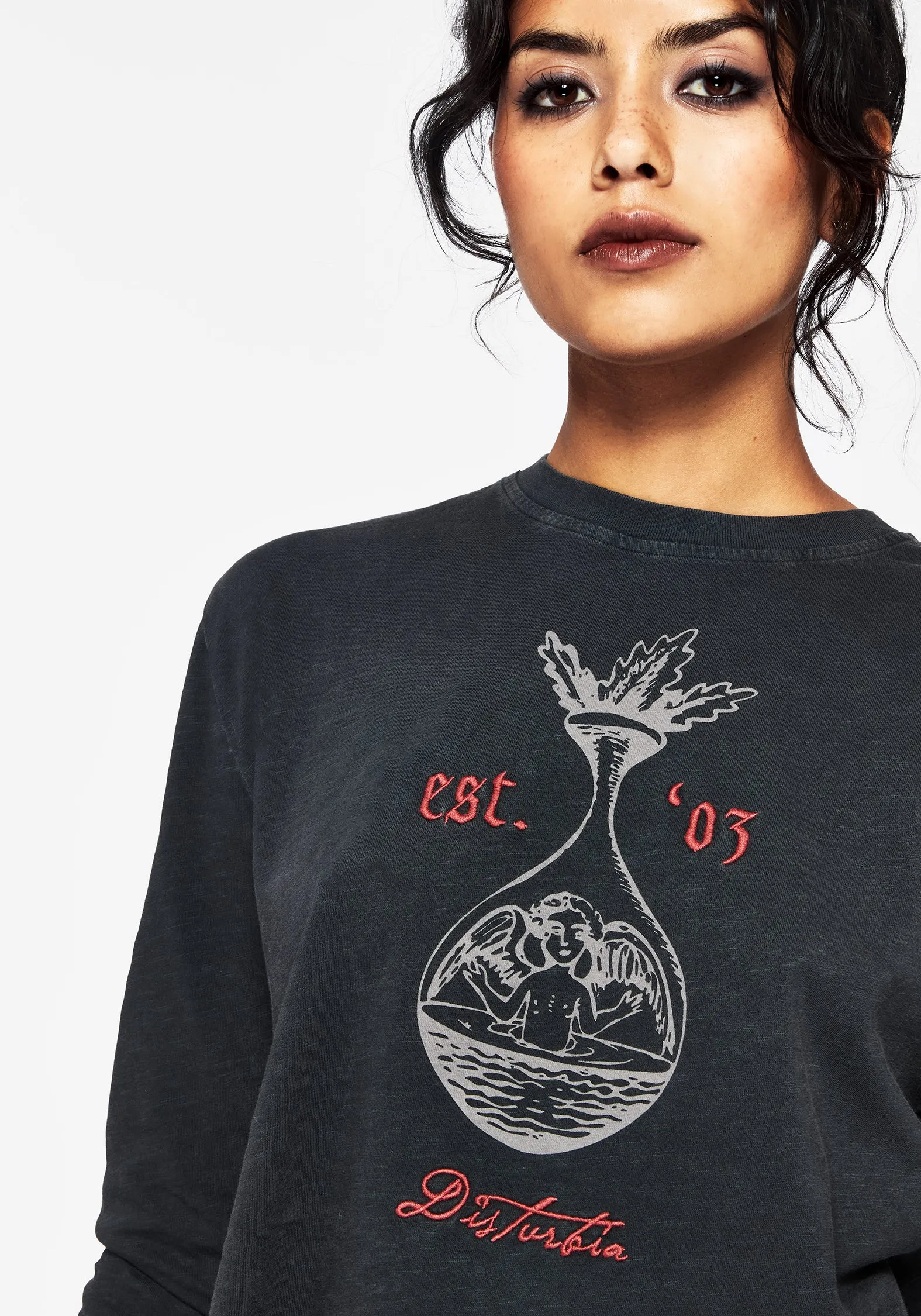 Anointing Long Sleeve Graphic Jersey Crop Top MicrofiberTech
