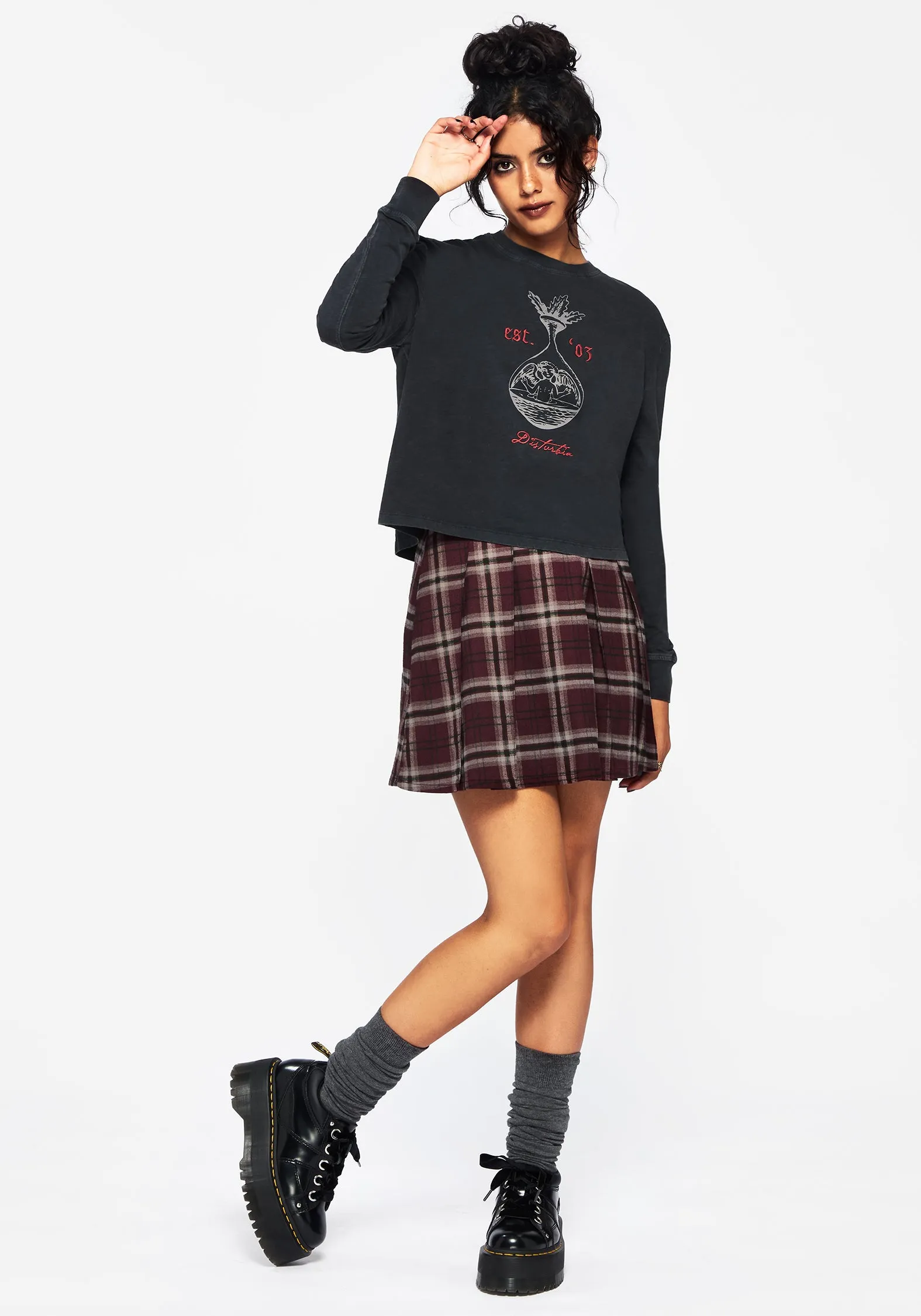 Anointing Long Sleeve Graphic Jersey Crop Top Quick Dry Blend WrinkleResistantTextile