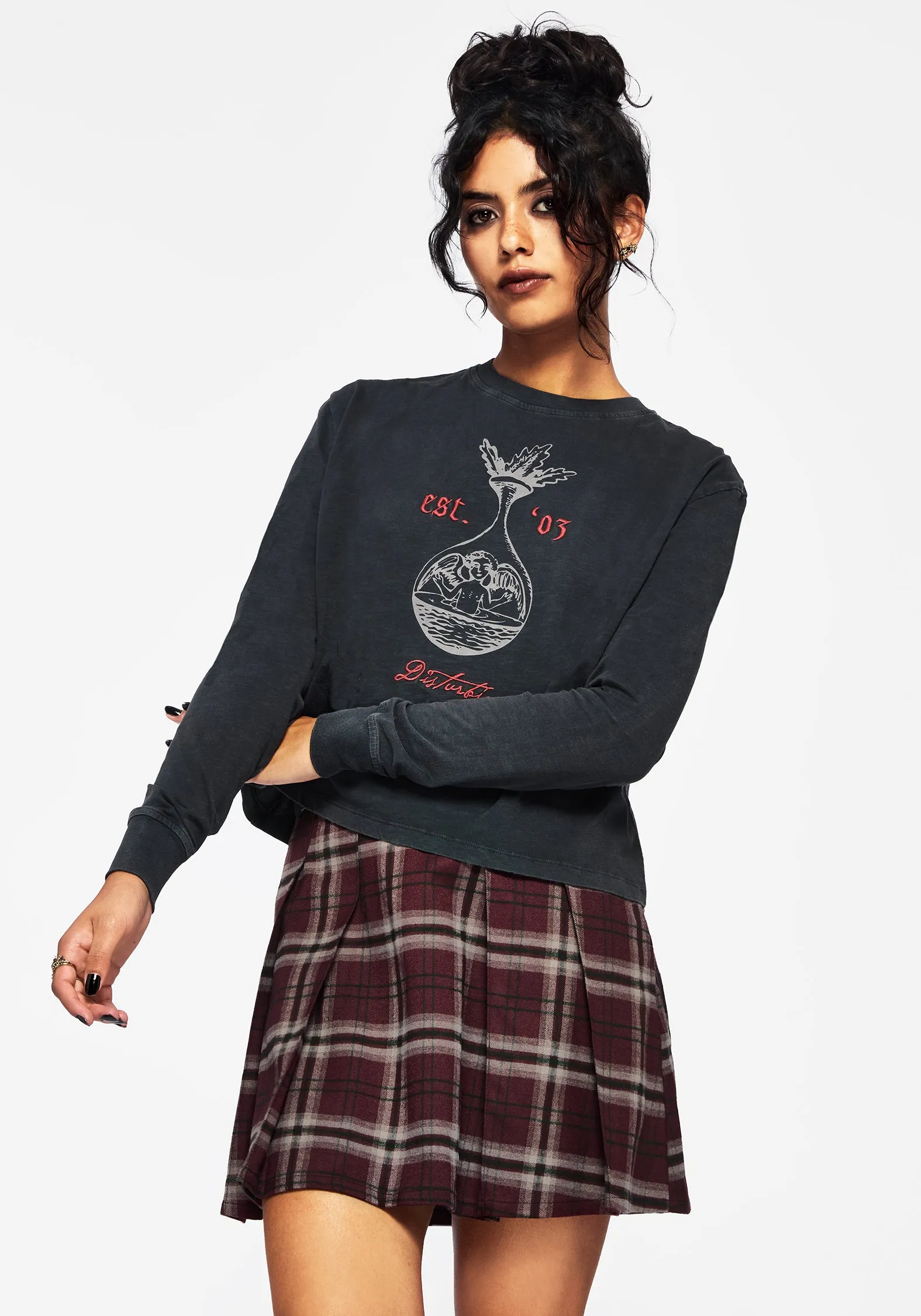 Retro design Anointing Long Sleeve Graphic Jersey Crop Top