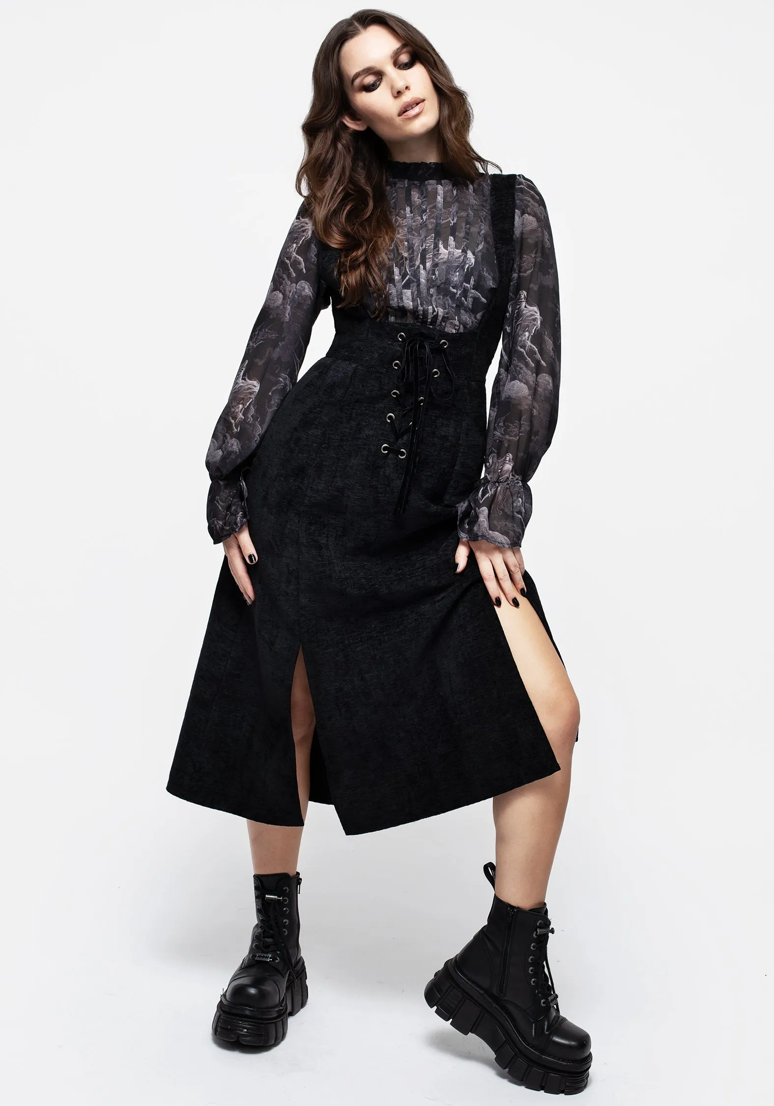 Chic Layers Valar Lace Up Midi Pinafore Dress