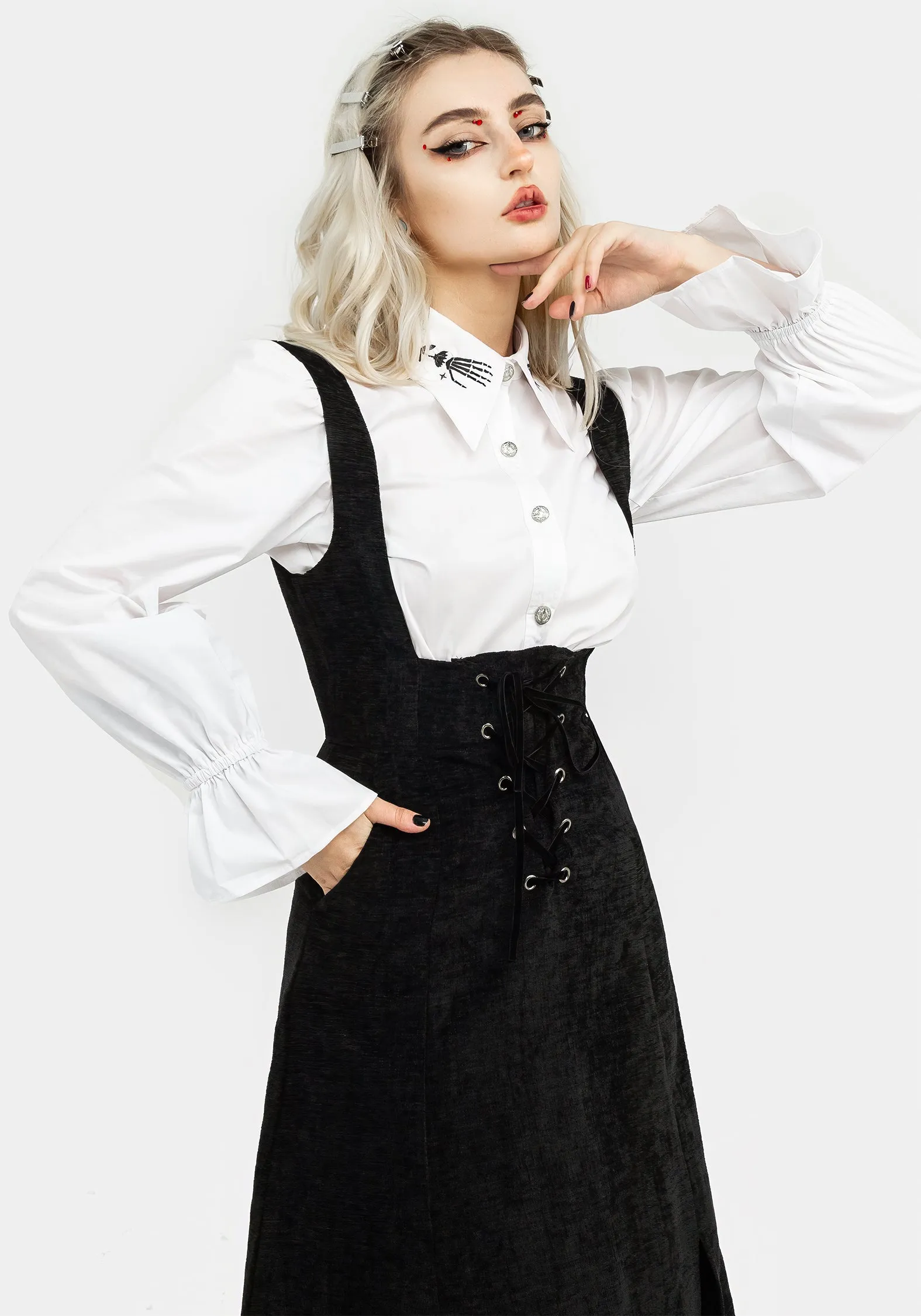 Valar Lace Up Midi Pinafore Dress Smooth Blend