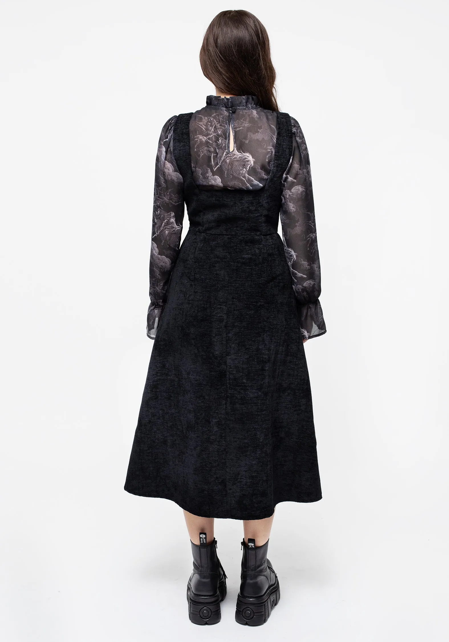 Valar Lace Up Midi Pinafore Dress Smooth Layering Classic A-line design