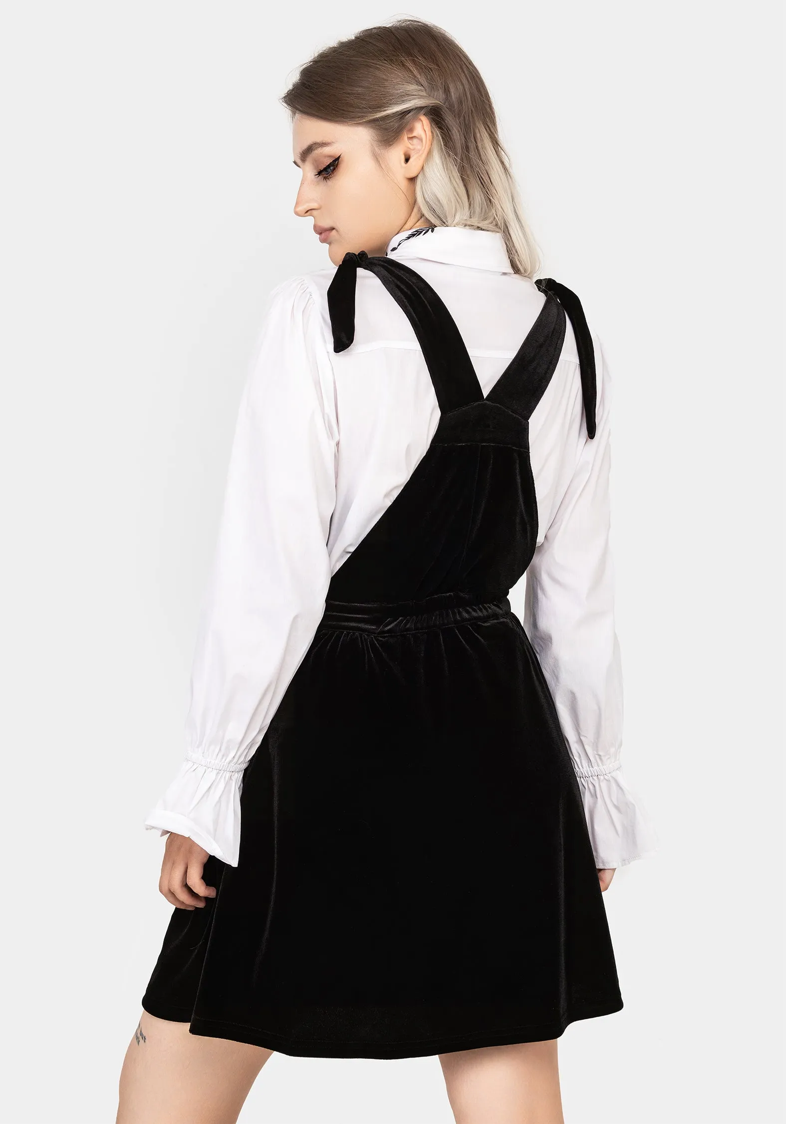 Vampyrum Bat Embroidered Mini Pinafore Dress Casual and Stylish