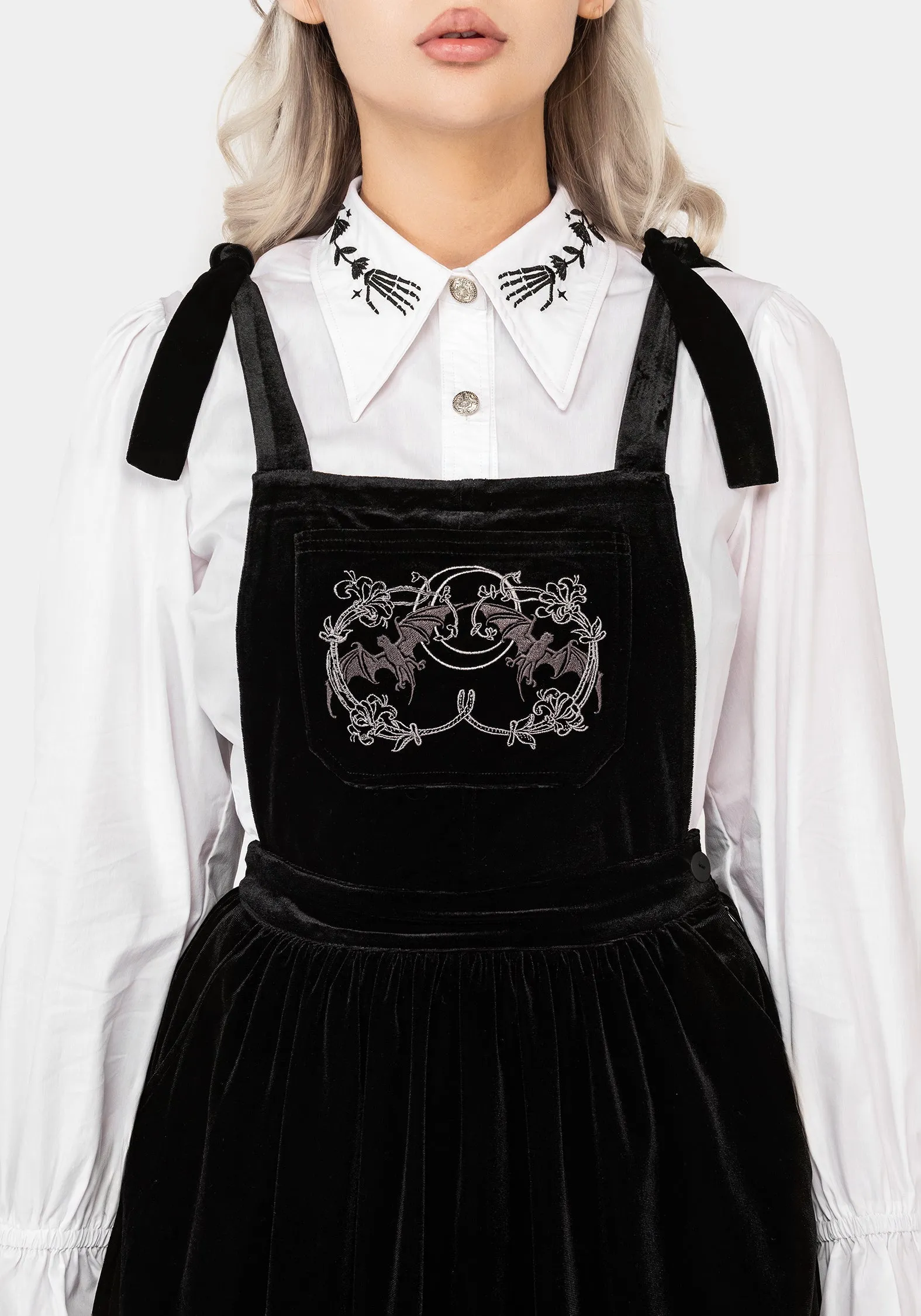 Vampyrum Bat Embroidered Mini Pinafore Dress Stylish Wear Urban Motion
