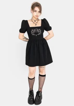 Feminine flowing piece Stylish Appeal Vampyrum Bat Embroidered Puff Sleeve Mini Dress
