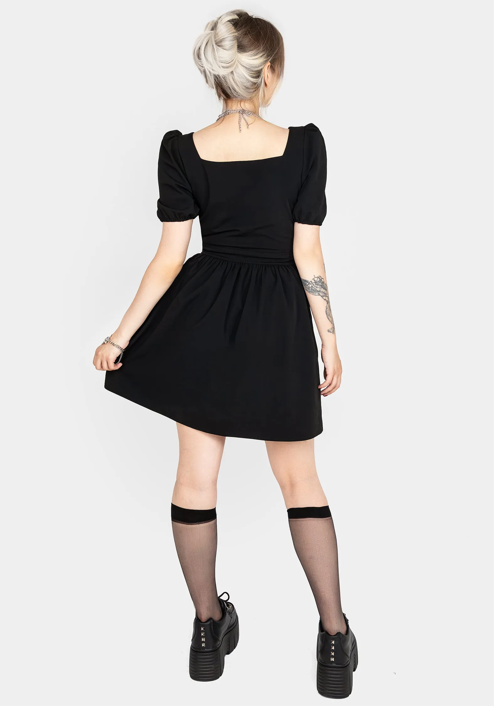 Vampyrum Bat Embroidered Puff Sleeve Mini Dress Sweet Mood