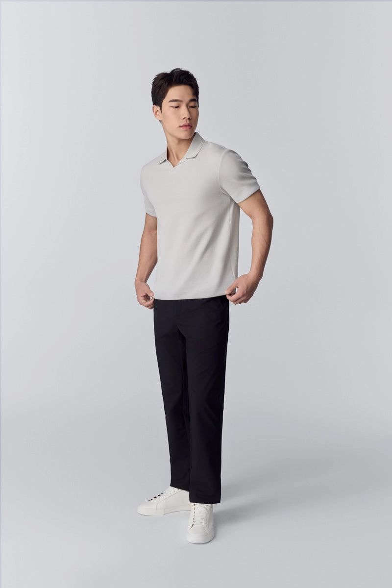 Seamless Shoulder Waffle-Knit Polo | Light Grey GYFL01