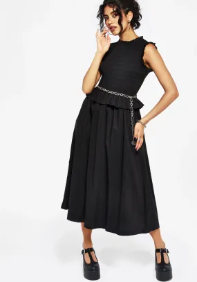 Silky Movement Form Fitting Veronica Cotton Smocked Bodice Bow Detail Midi Dress