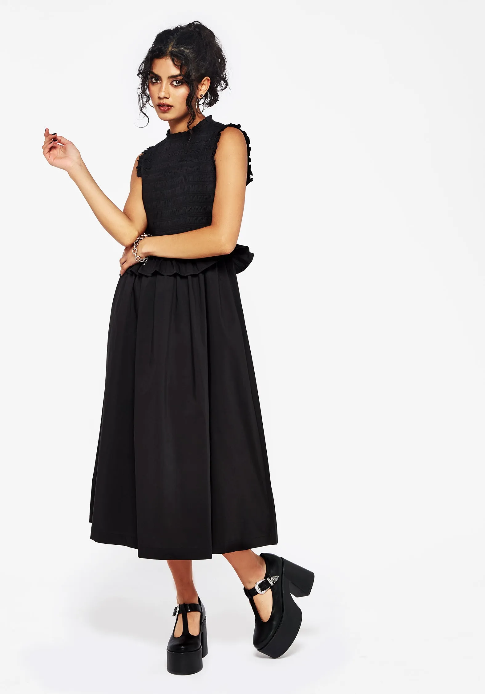 Veronica Cotton Smocked Bodice Bow Detail Midi Dress WideCollarDesign
