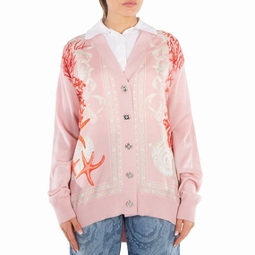 Temperature Regulating Fabric Versace Barocco Sea Panelled V-Neck Cardigan