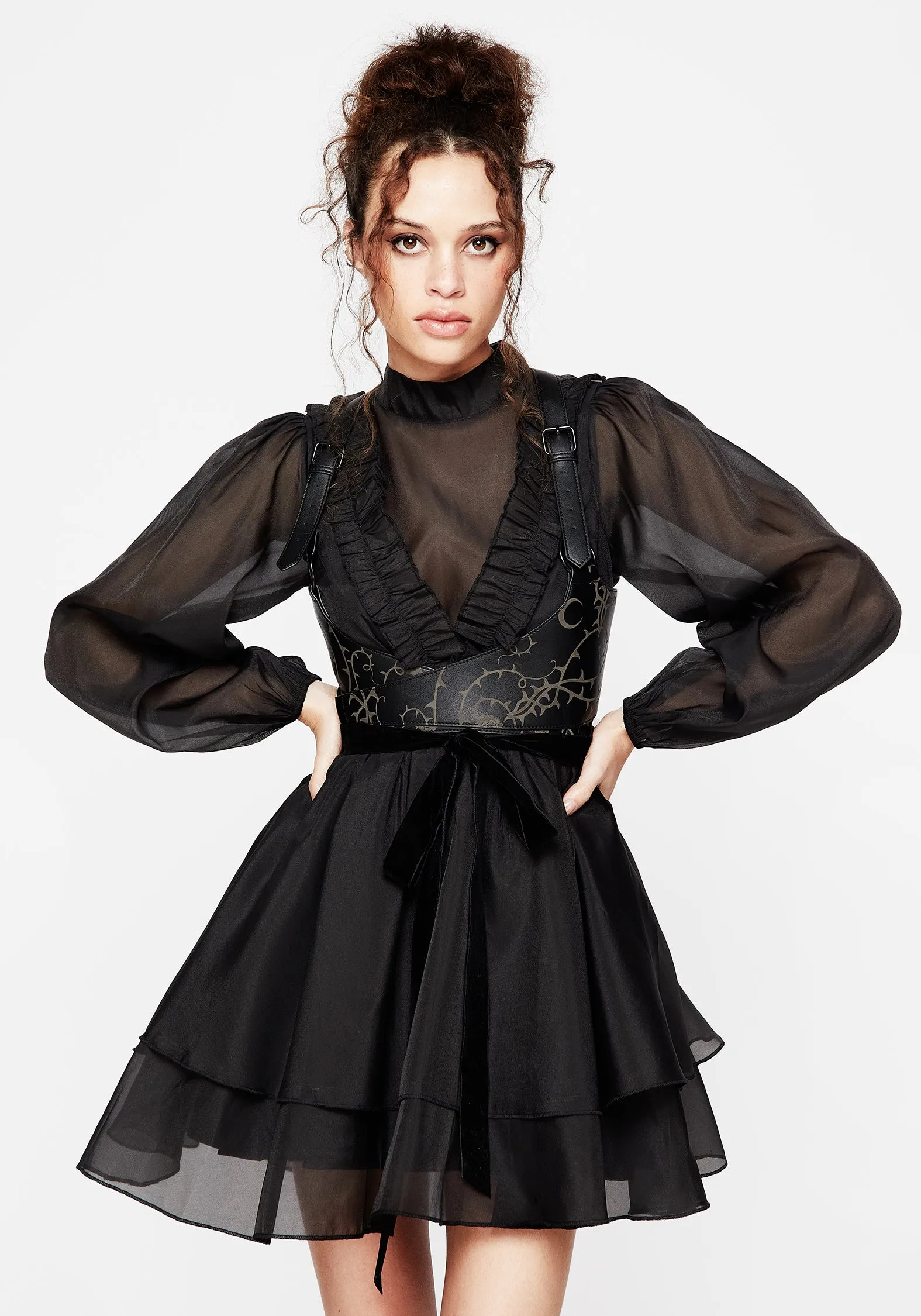 Morose Layered Frill Mini Dress Soft Appearance Quilted-Texture