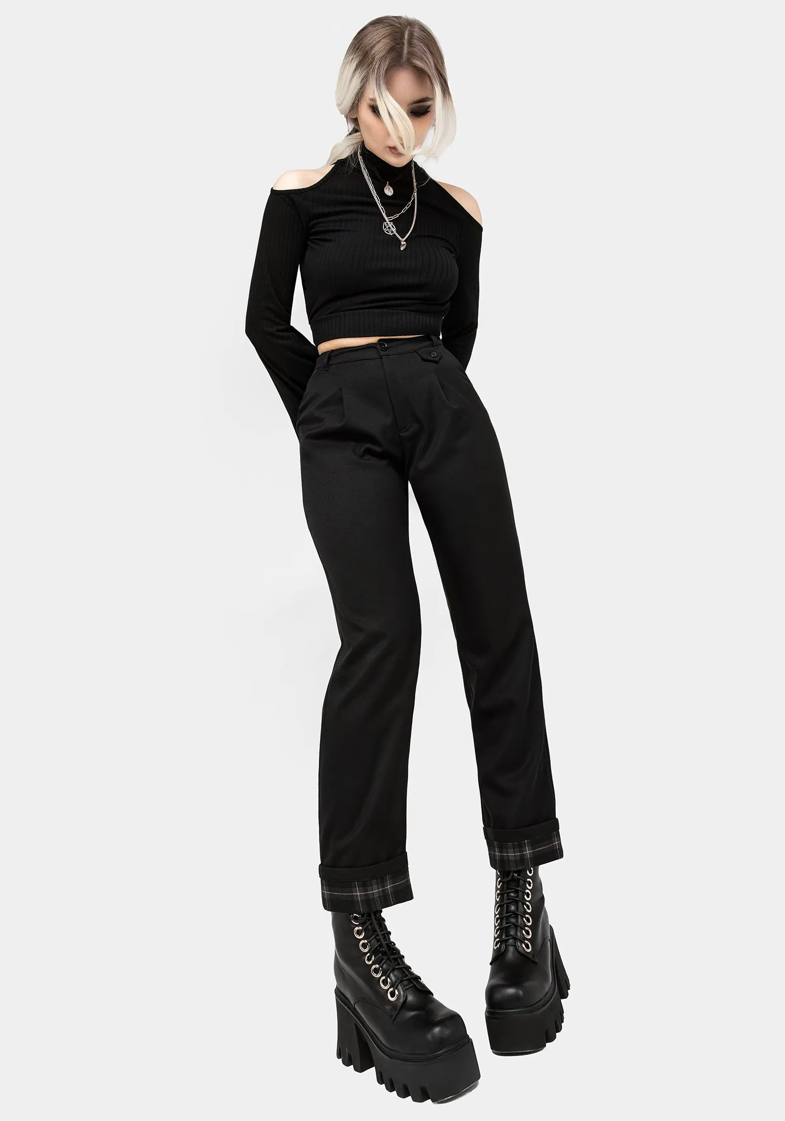 Comfortable Stretch Perfect Pair Clover Check Contrast Trousers