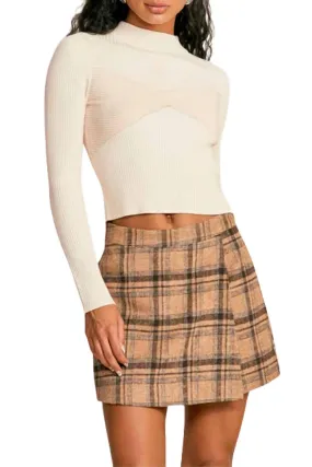 Casual Comfort Ultimate Comfort Corset Ribbed-Knit Mock Neck Top In Cream