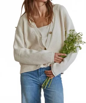 Kacey Button Closure Cardigan In Ivory Functional Style Winter Must-Have Wear