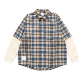 (ST430) Fannel Fake Layer Jersey Sleeve Shirt Low Maintenance Neutral Colors