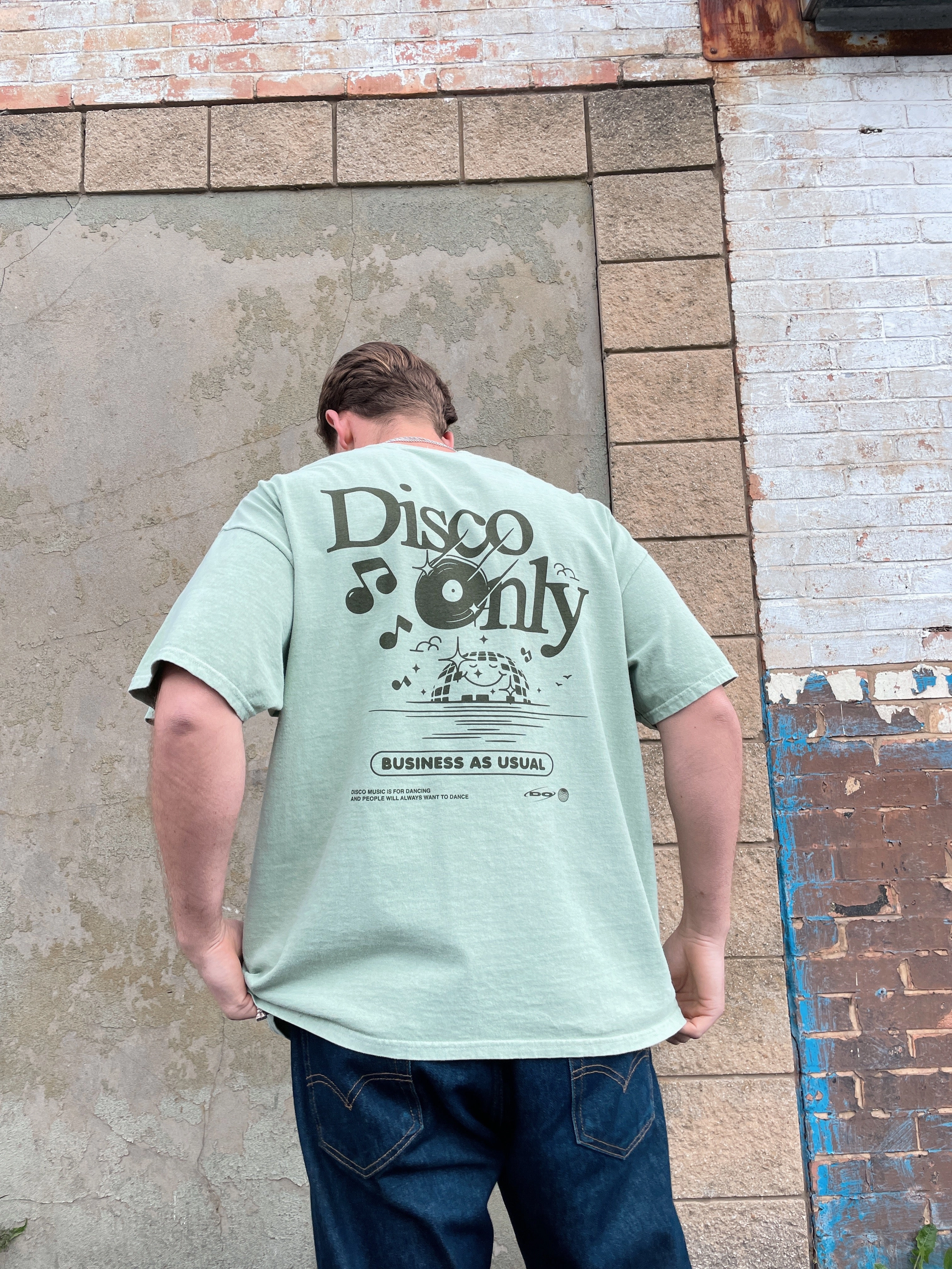 Textured Surface DISCO ONLY 'Business As Usual' Vintage Washed Tee - Pistachio