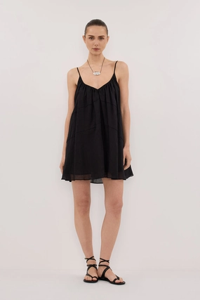 KAHN BLACK RAMIE MINI DRESS Farm Scene Relaxing Style