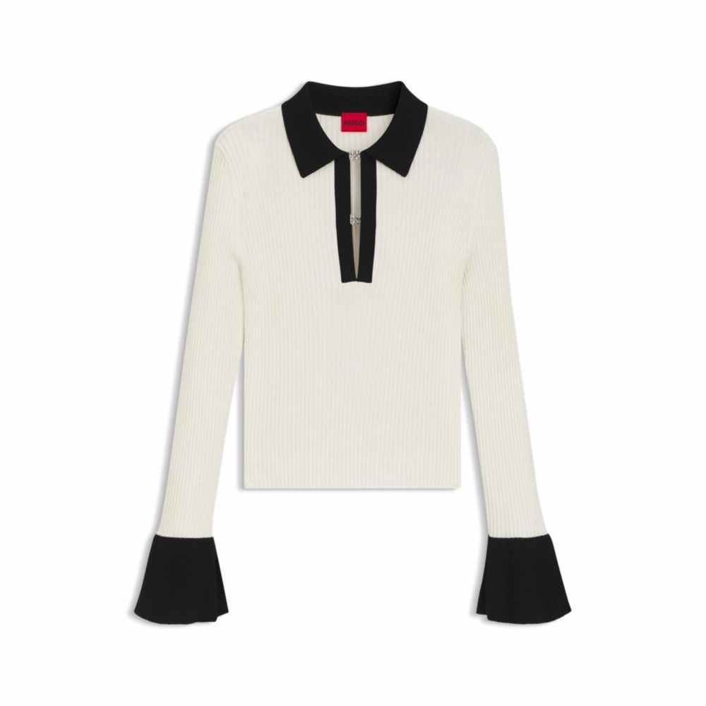 Knit polo with stacked-logo placket closures Reinforced Edging