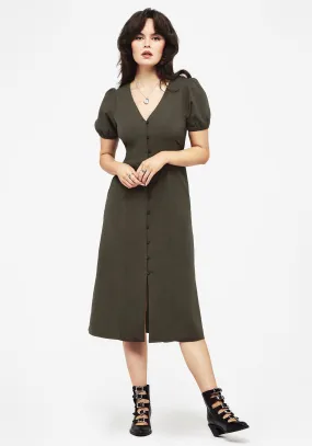 Rosette Button Up Midi Dress Cozy Design Celebrity-Inspired
