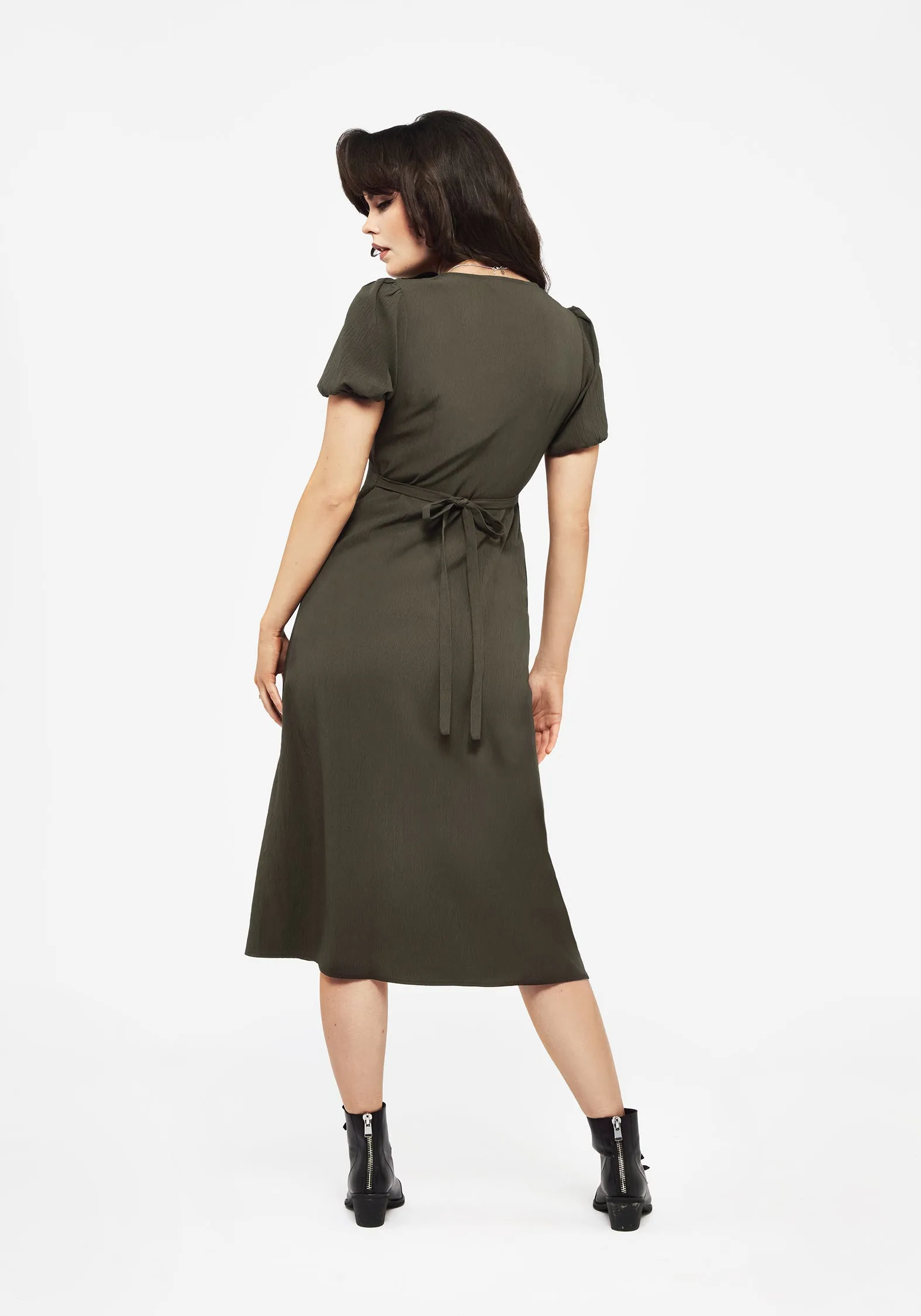 Rosette Button Up Midi Dress slim fit