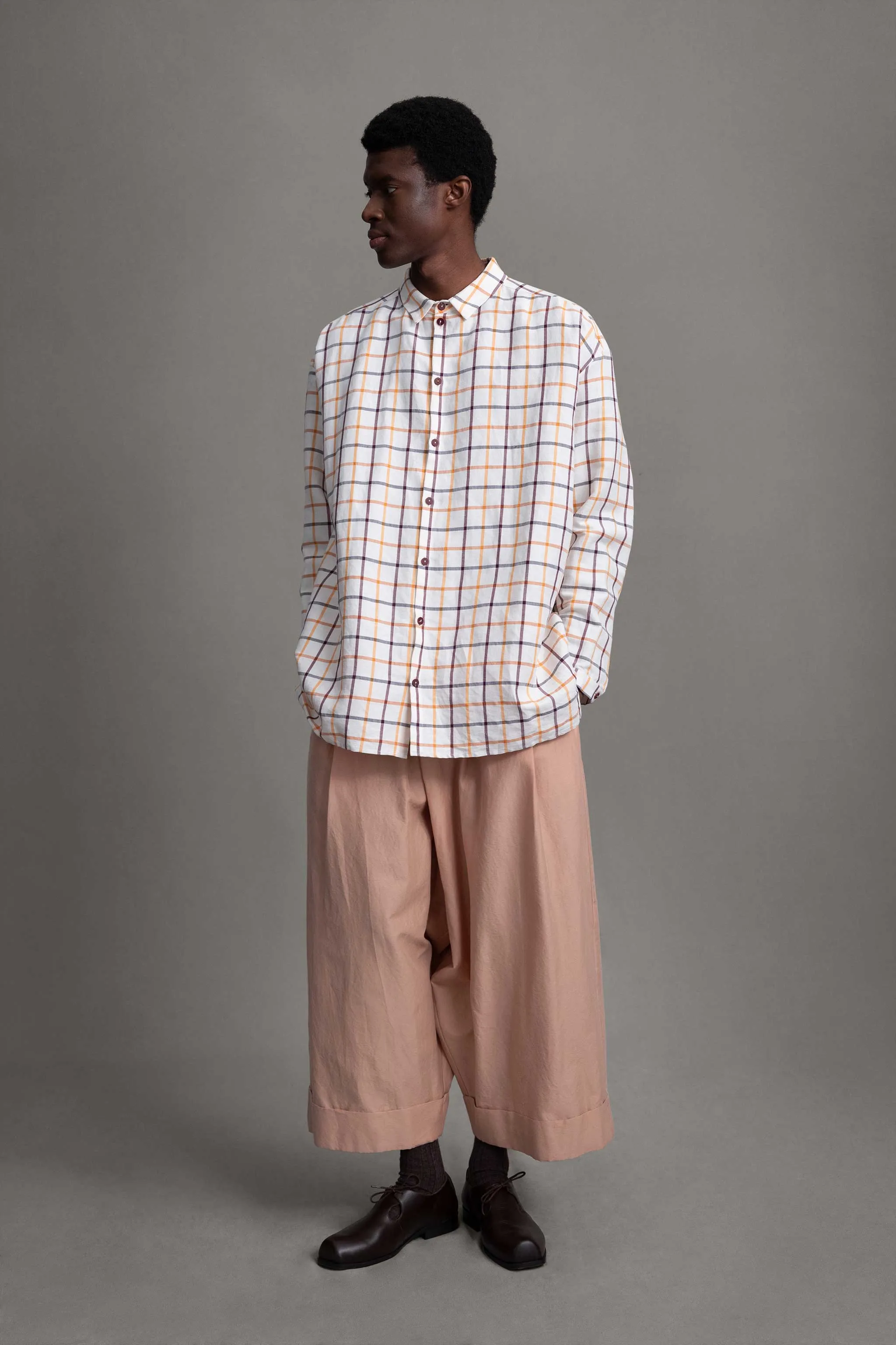 THE DRAUGHTSMAN SHIRT / COTTON LINEN TATTERSALL Stretch Fit Technology